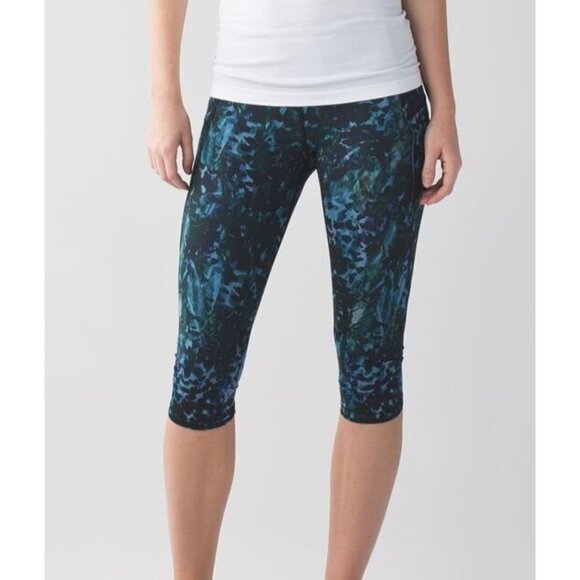 Lululemon Run Top Speed Crop Leggings Full On Luxtreme Green Floral Womens 6 - Picture 1 of 12